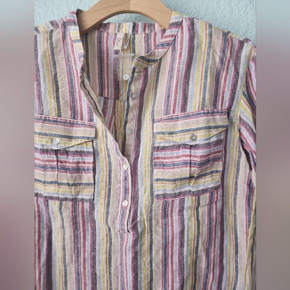 Elan linen coastal top blouse stripe new raw hem - Picture 8 of 9